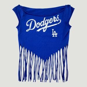 LA Dodgers Custom Fringe Tank Top Royal Blue Game Day DIY Upcycled Crop S/M
